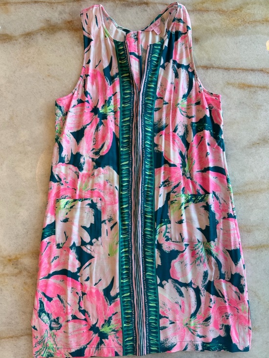 Lilly Pulitzer CARLOTTA STRETCH SHIFT DRESS Tidal Wave Pans Garden Sz 12 - Picture 2 of 4